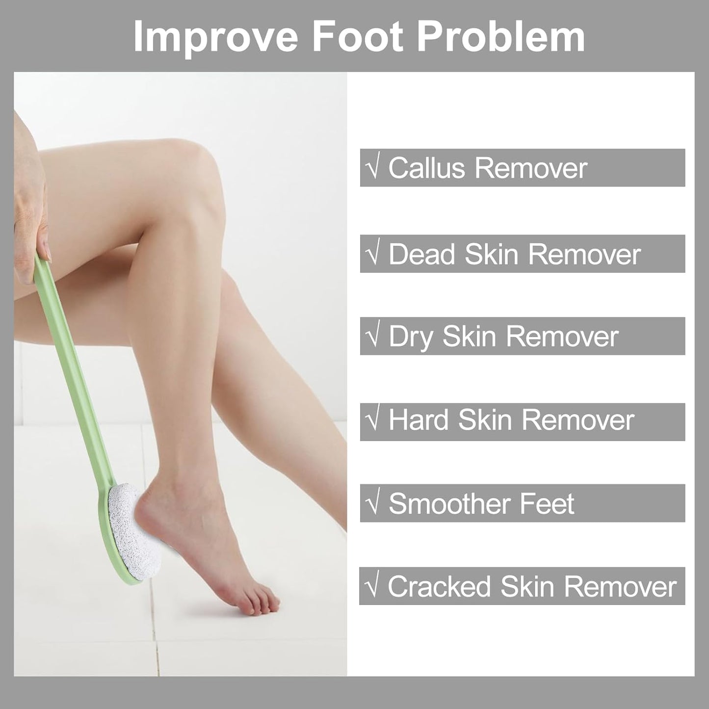 Pumice Stone for Feet with Long Handle (Straight Handle,Green, Count, 1.0)