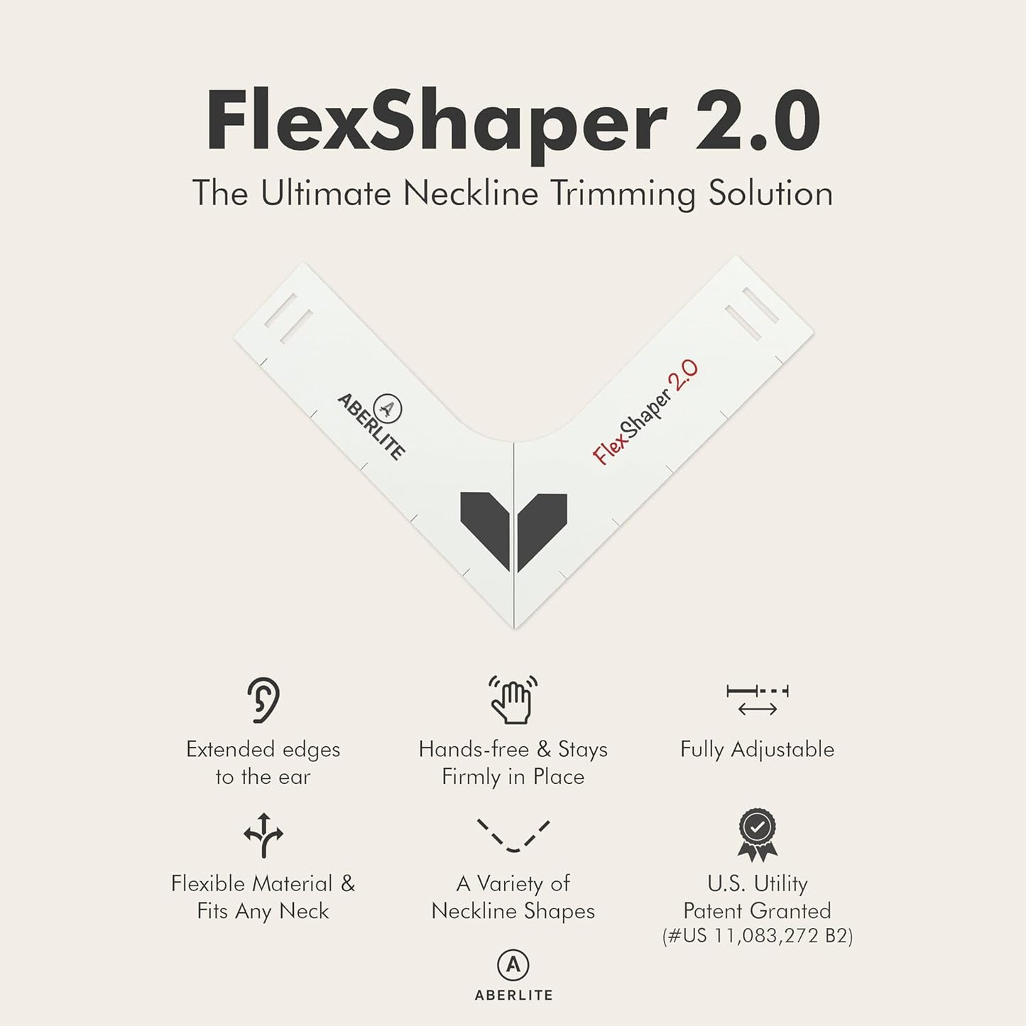 Aberlite FlexShaper 2.0 - Beard Shaper for Men - Hands-Free & Flexible Neckline Guide - Beard Trimmer Tool - Lineup Stencil Kit - White