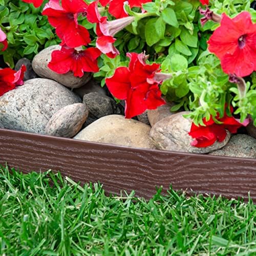 EasyFlex Tall Wall No-Dig Landscape Edging with Anchoring Spikes, 2.5 in. Tall Straight Top Plastic Garden Border with Woodgrain Texture, 40 Foot Kit, Brown (3220BRE-40C) - Image 2