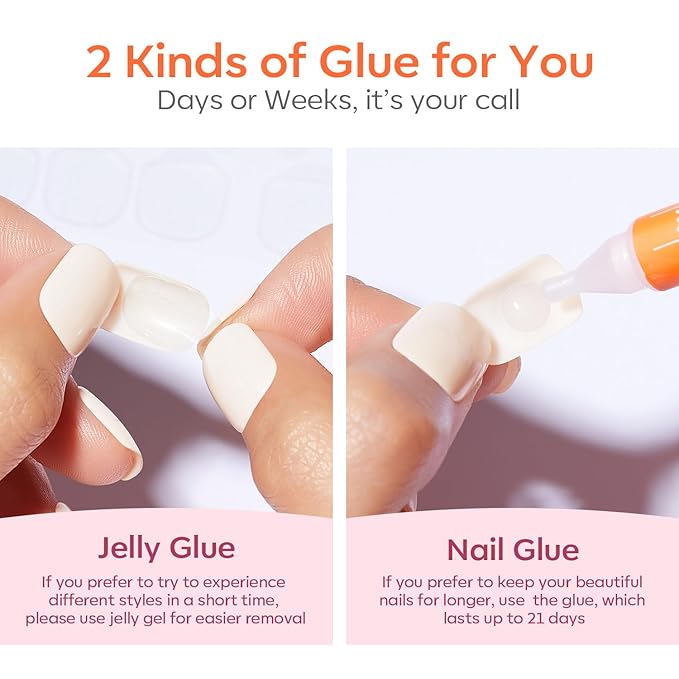 Modelones Blue Press on Nails, Short Square Fake Nails, Reusable Nail Kit with Nail Glue Adhesive Tabs Mini Nail File, Nails Press Ons 32Pcs 16 Sizes, Women Girl Gift