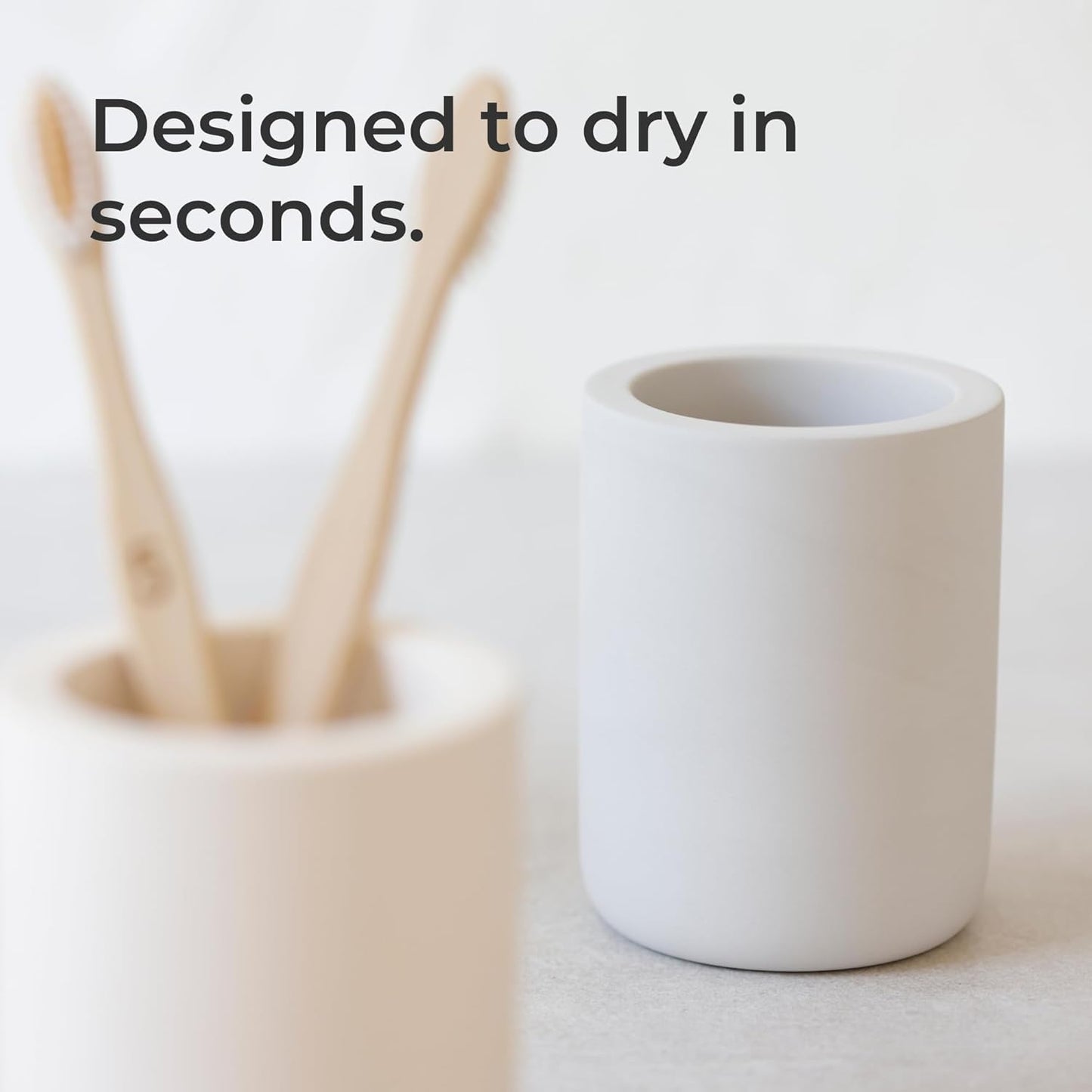 Selegna Drying Stone Toothbrush Holder, Diatomite Toothbrush Holders for Bathroom, Quick Drying Electric Toothbrush & Toothpaste Holder Cup, Diatomaceous Earth Bathroom Sink Organizer (Beige)