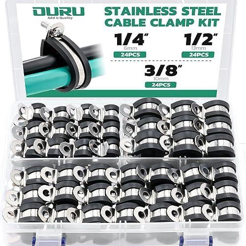 OURU 72PCS Cable Clamps Assortment Kit,Rubber Coated, 1/4"-1/2" 3 Sizes by OURU