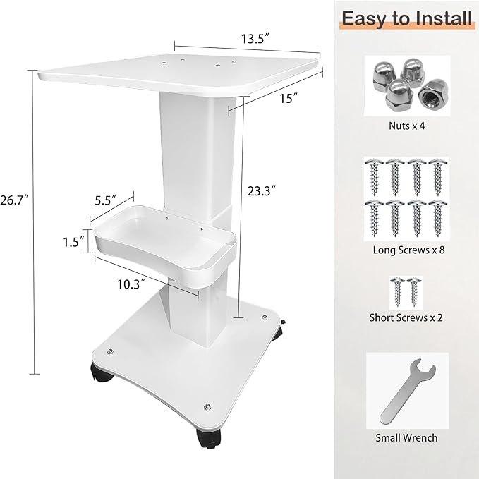 Esthetician Cart, 3 Tier Beauty Rolling Trolley with Rotation Wheels, Aluminum Alloy Tray Rolling Cart for Hair Salon, Spa Salon Beauty Machine Storage