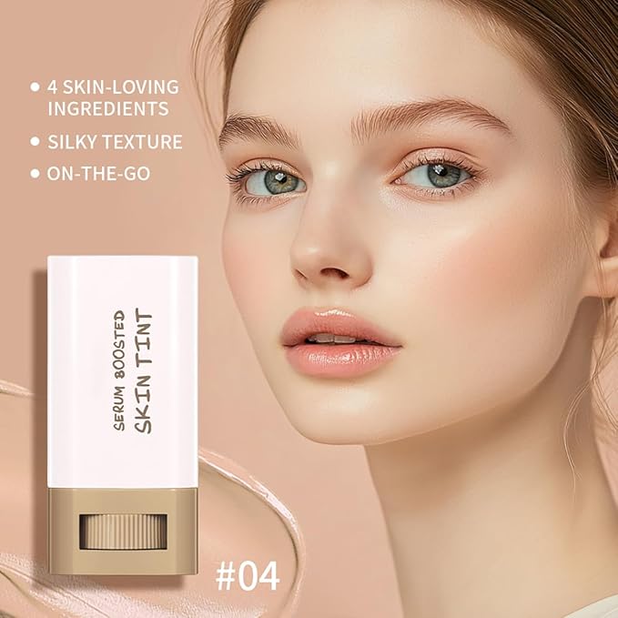 2025 New Beauty Balm Serum Boosted Skin Tint, Solid Tinted Serum Contour Stick, Hydrating Tinted Moisturizer Foundation Stick, Radiant Dewy Natural Finish Facial Color Correct (# 04)