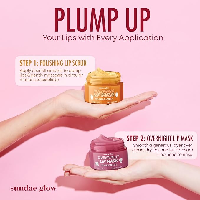 Lip Mask & Scrub – Watermelon, Mango & Vanilla – Hydrates, Exfoliates, Softens & Repairs Dry, Cracked Lips – Dermatologist Tested, Korean Skin Care – Vegan, Clean Beauty – Duo Pack