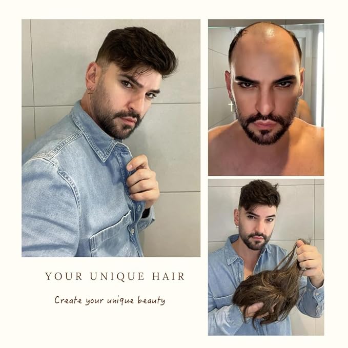 Mens 0.08mm Thin Skin Toupee, #60R White 8x10 Inch Size 110% Medium Density V-Looped Invisible Hairline Remy Human Hair for Men