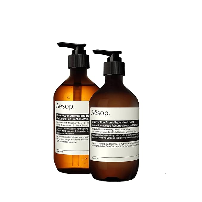 Aesop Resurrection Hand Wash & Balm Set | Citrus & Woody Duo to Cleanse and Moisturize Hands | 16.9 oz / 500 mL (Set of 2)