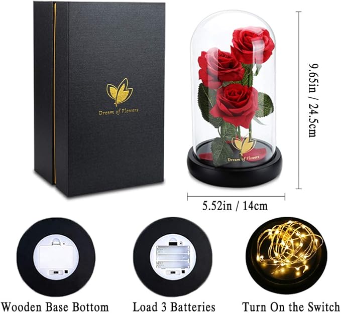 Valentines Day Gifts for Her,Beauty and The Beast Rose in Glass Dome,Anniversary Rose Gifts for Wife,Valentines Flowers Birthday Gifts for Women,Romantic Red Silk Rose Flower Gifts for Women