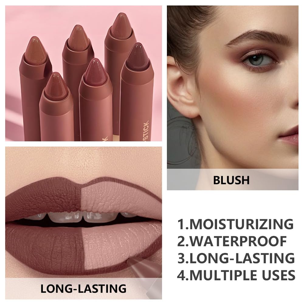 Matte Lipstick Crayon for Women, Maroon 24 Hour Lipstick Lip Liner Pencil, Neutral Lip Stick Lipliner Long Lasting Waterproof Smudge Proof, Vegan & Cruelty-Free, 04
