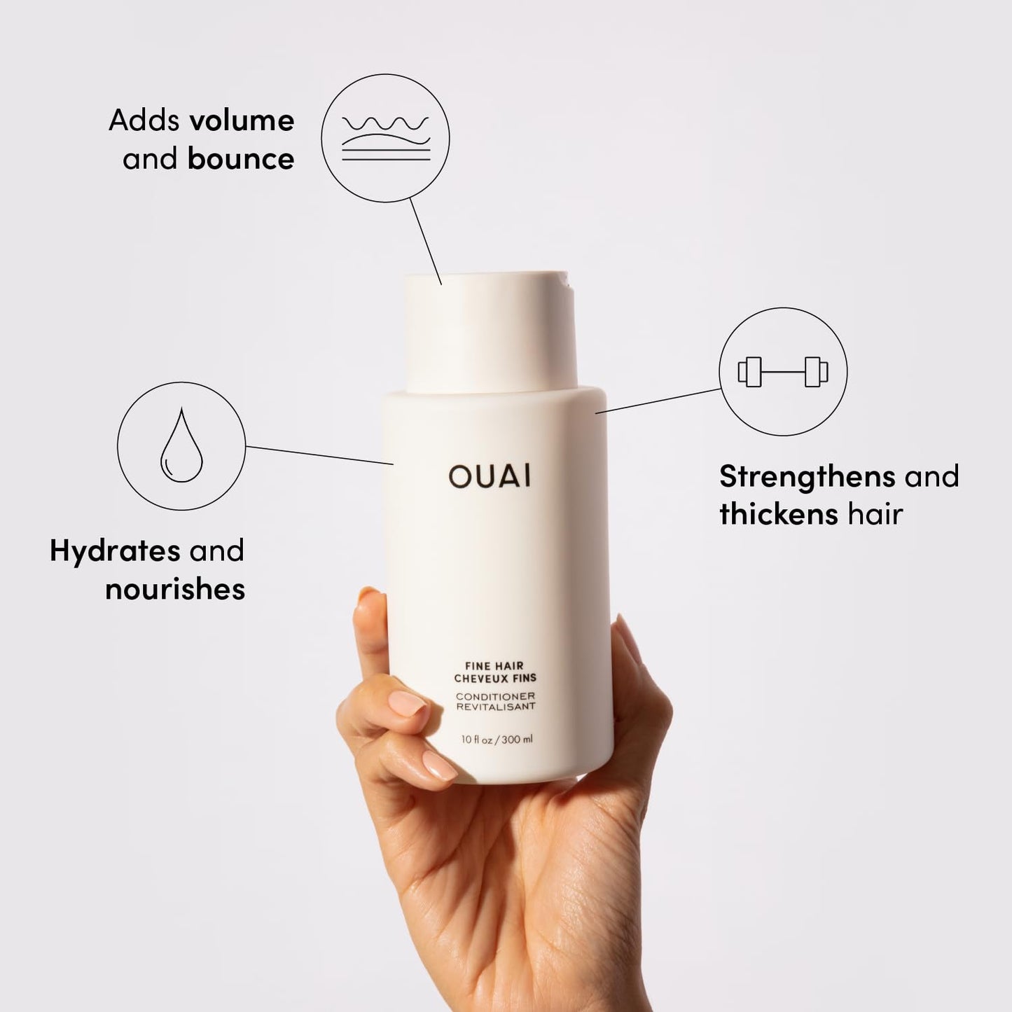 OUAI Fine Hair Conditioner - Volumizing Conditioner for Fine Hair Made with Keratin, Biotin and Chia Seed Oil - Adds Softness, Bounce and Volume - Free from Parabens, Sulfates, and Phthalates (10 Oz)