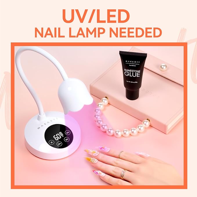 Makartt Rhinestone Glue Gel - Ultra Strong Hold UV/LED Cured Nail Glue Adhesive for Charms, Gems, Diamonds, Chrome & Aurora Powder, 3D Gel Nail Art Sculpting, Glitter, Decals, DIY & Salon Easy Use