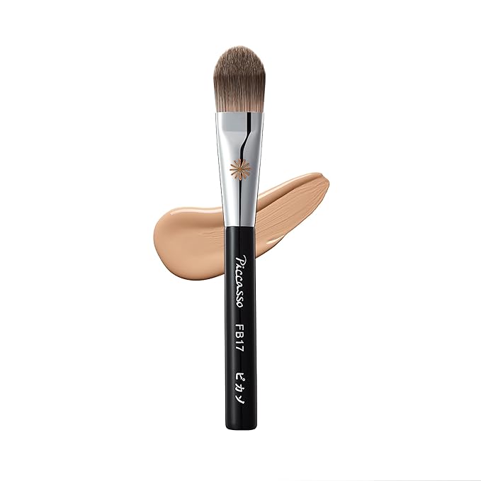 Piccasso FB17 Foundation Brush – Soft Makeup Brush for Liquid & Cream Foundation, Curved Bristles for Smooth and Flawless Face Makeup, Professional Tool for Base Layering, Korean Beauty Essential