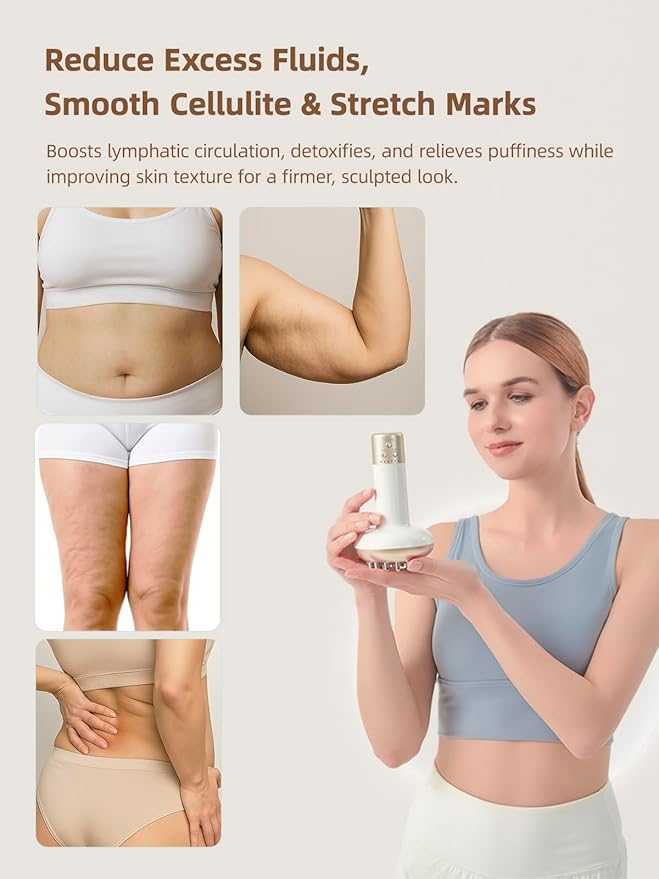 Lymphatic Drainage Massager & Anti Cellulite Massage Tool, Reduce Stretch Marks & Cellulite, for Legs, Arms & Belly, Body Sculpting Machine with Microcurrent, Light, Heat & Vibration,White