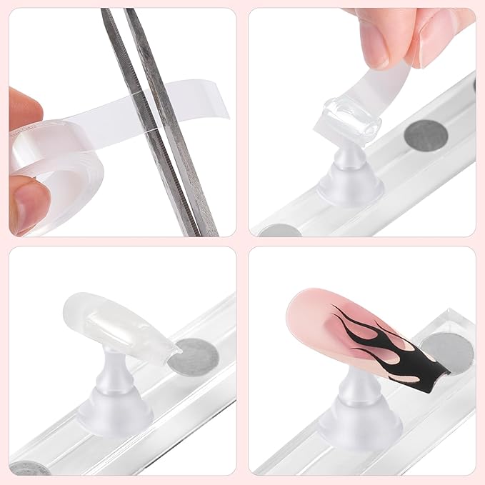 Etercycle Acrylic Nail Art Display Stand - Magnetic Practice Holder for Painting Nails With Double-sided Tape - Home DIY Salon Supplies (White)