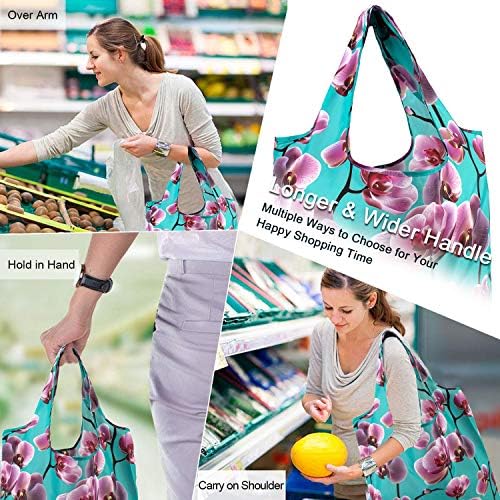 BeeGreen 10 Pack Washable Floral Grocery Bags for Shopping Reusable Tote Bags Extra Large 50LBS Cute Flower Design Foldable Reusable Bags for Women Men Lightweight Durable - Image 2