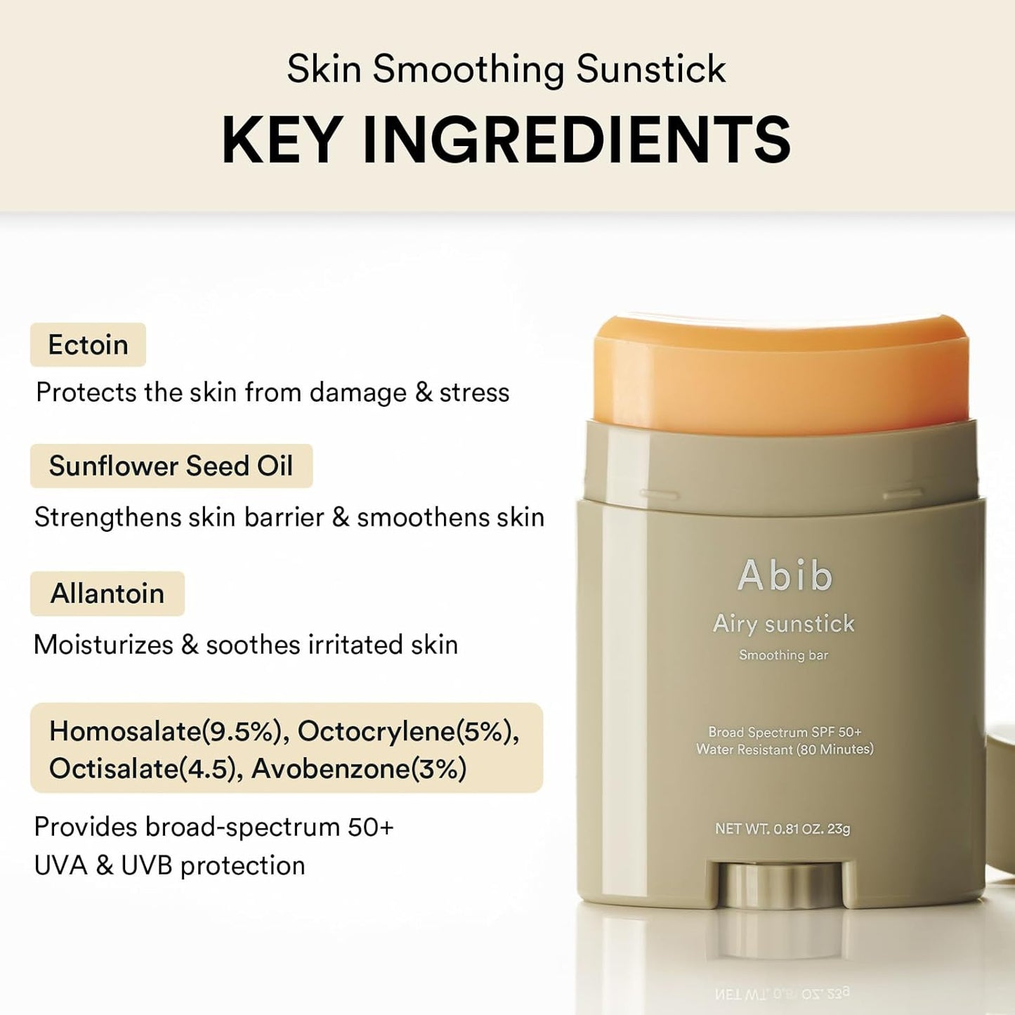Abib Airy Sunstick Protection Bar DUO Broad Spectrum SPF50+ 1.62 oz / 46 g (Semi-matte) | Korean Suncreen Stick Suncare Sunblock, No Whitecast, Protector Solar Barra, Water resistant