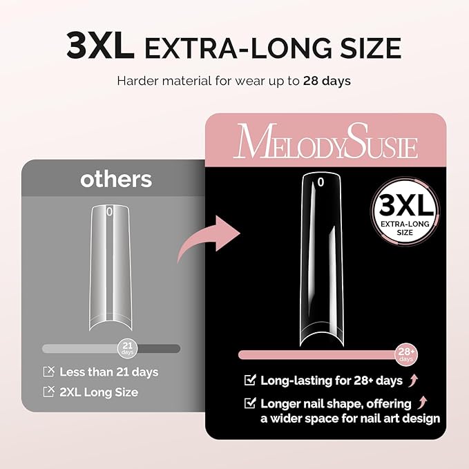 MelodySusie Extra Long Square X Nail Tips - 600Pcs 12 Sizes Clear Acrylic, Half Stick Press on Nails for DIY Extension & Salon Use, Pre-Shaped for Long-Lasting Manicure,Fall Winter Nails