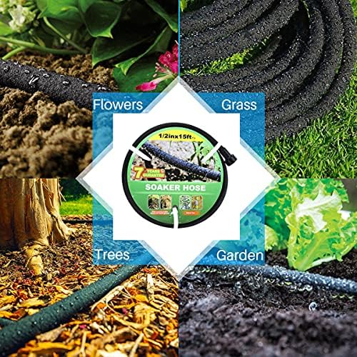 Taisia 1/2" Soaker Hose 15 ft Round Rubber Garden Soaker Hoses, Heavy Duty Drip Hose for Watering Irrigation, Water Seeper Soaker Hoses for Garden, Lawn and Plants - Image 5