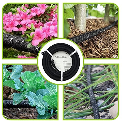 Soaker Hose 100ft - 1/2 Round Rubber Garden Soaker Hoses Kit, Heavy Duty Irrigation Drip Hose, Water Seeper Soaking Hose for Gardens, Flower Beds And Lawn Yard - Image 6