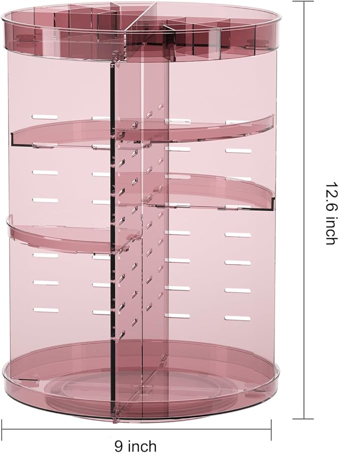360 Rotating Makeup Organizer with Lipstick Slots, 8 Adjustable Layers Spinning Skincare Organizers, Large Capacity Desk Storage, Carousel Cosmetic Shelf for Vanity Bathroom Countertop