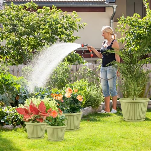16-inch-Large-Planters-for-Outdoor-Plant，Plastic Indoor Flower Pots with Drainage Holes & Saucer，4 Packs Decorative Garden Pots for Plantfor Home Porch Decor - Image 2