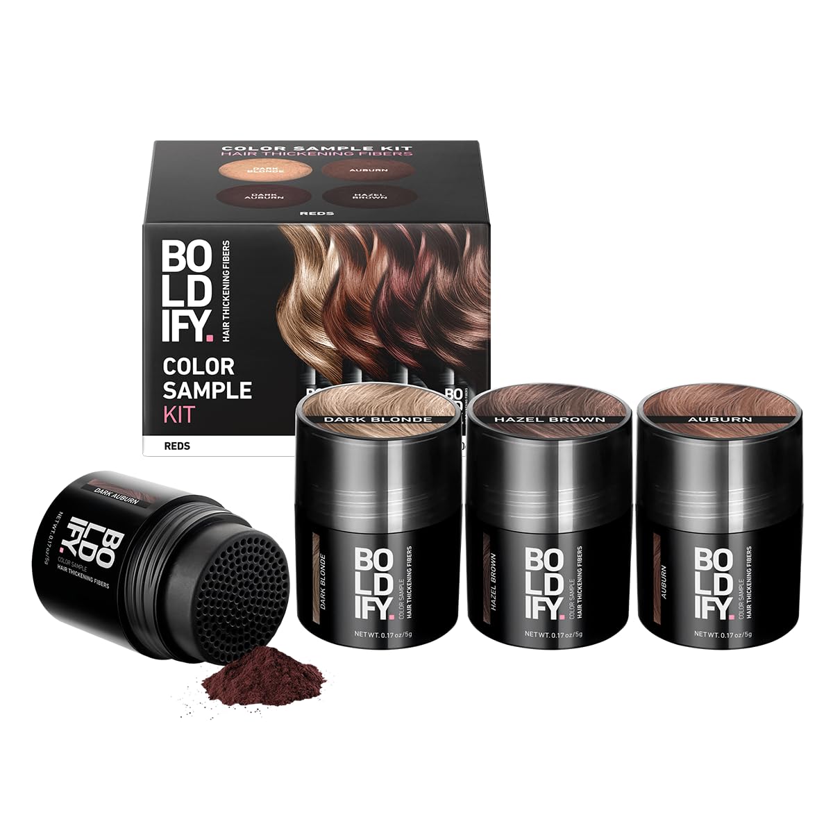 Boldify Hair Fibers Color Sample Kit - Fill In Thinning and Fine Hair for an Instantly Fuller, Thicker Look - 14 Shades for Women & Men - Reds