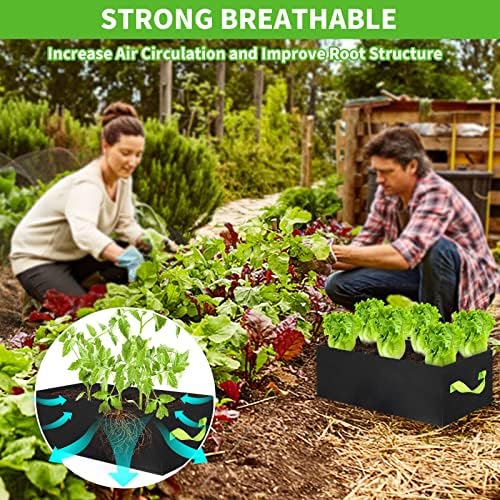 2 Pack Plant Grow Bags,ANGELIOX 2-Grids Rectangle Grow Bag,10 Gallon Heavy Duty 400G Fabric Garden Bed, Square Nonwoven Flower Planter Containers for Vegetable ,Flowers,Fruit/Growing Pots with Handles - Image 2