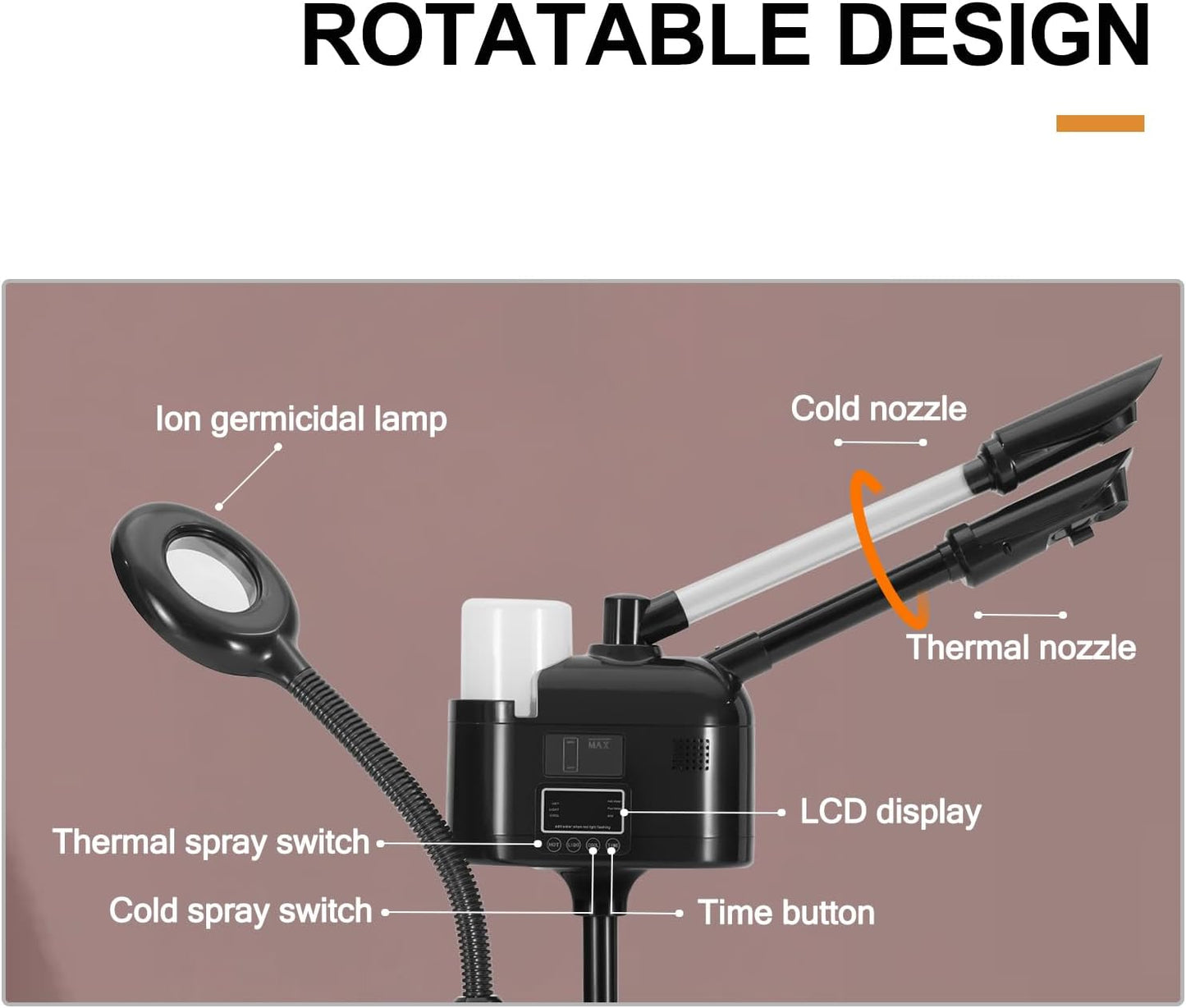 Artist hand Professional 3 in 1 Facial Steamer Upgrade Esthetician Steamer with hot & Cold Nozzle 5X LED Magnifying Lamp Beauty Salon Spa Black