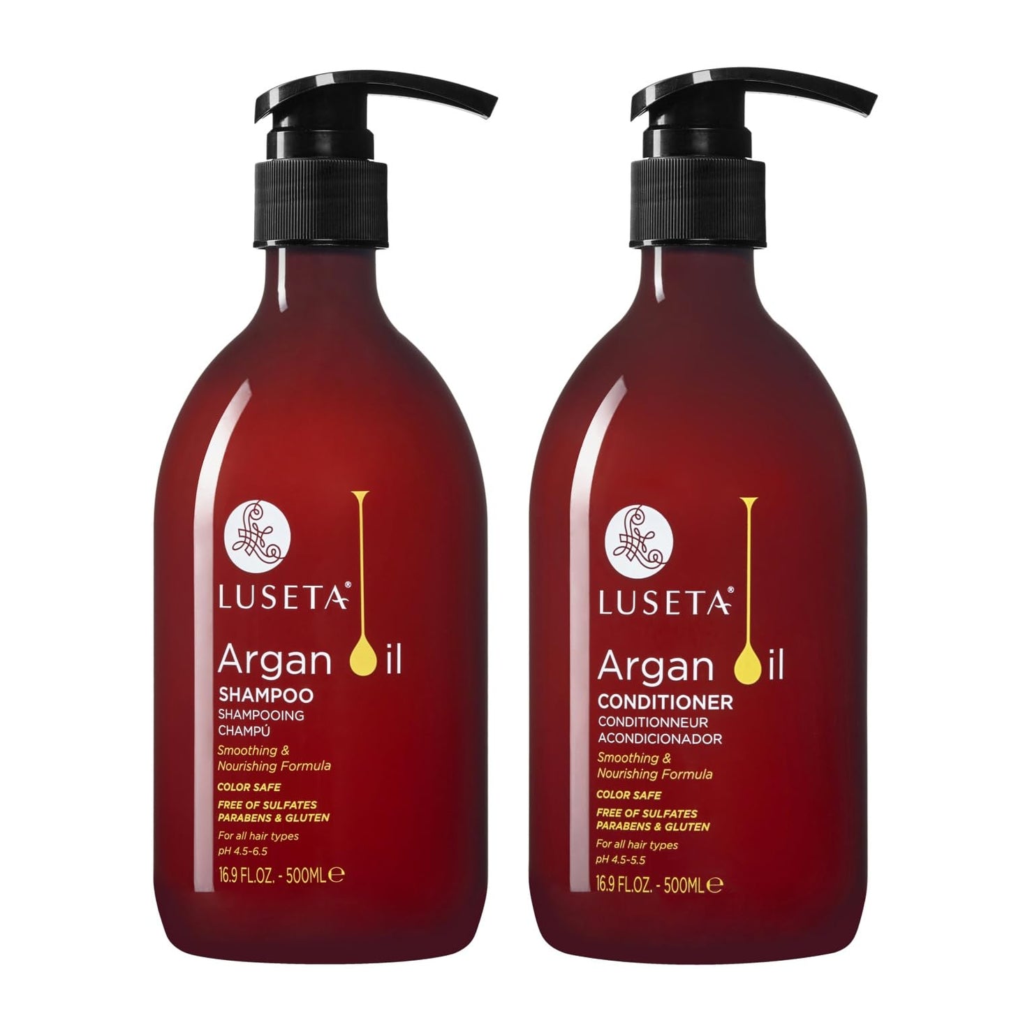 Luseta Argan Oil Shampoo and Conditioner Set Thickening for Thin & Dry Hair Smoothing & Nourishing Anti- Frizz for All Hair Types Sulfate Free for Men and Women 2 x16.9Fl Oz