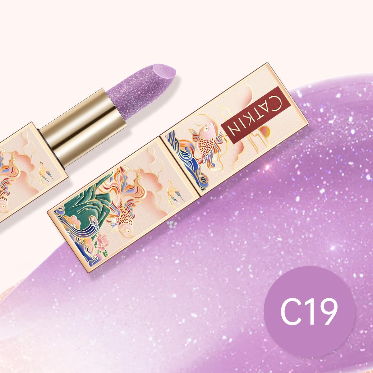 CATKIN Tinted Lip Balm Glitter Lip Stain Ultra Hydrating Lip Moistrurizer Shimmer Glow with Vitamin E Nourishing For Cracked & Dry Lips 0.12 oz C19