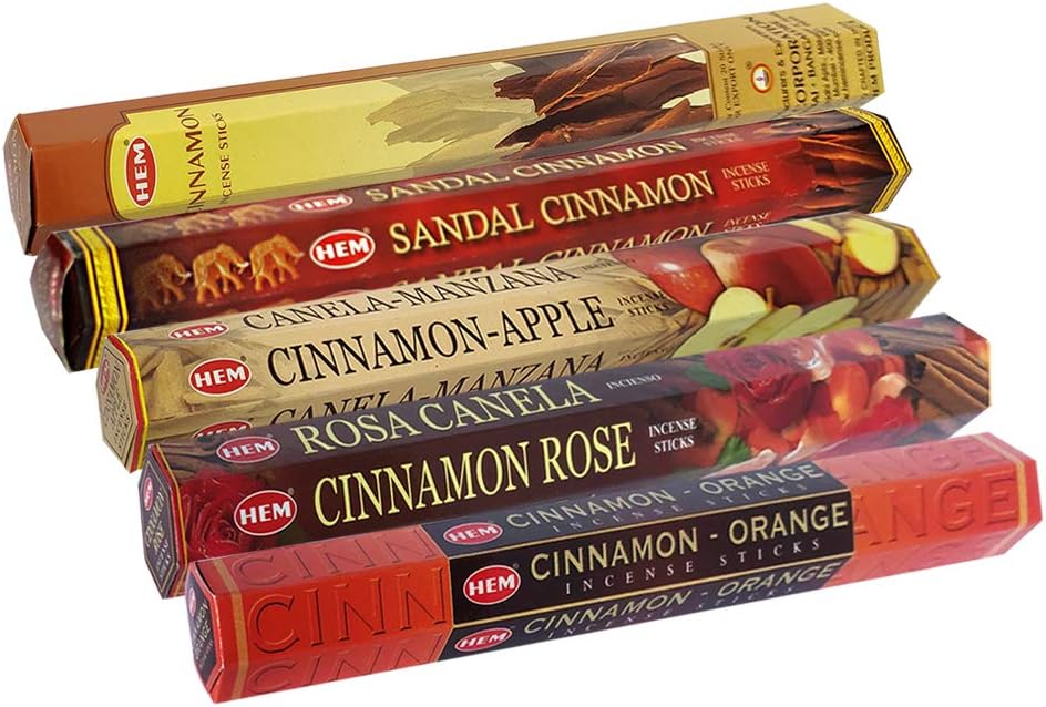 Hem Incense Sticks Variety Pack #8 and Incense Stick Holder Bundle with 5 Cinnamon Based Fragrances