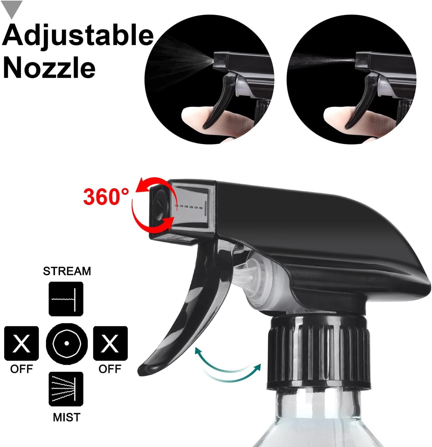 Plastic Spray Bottles - 10.5OZ/300ML Empty Spray Bottles for Cleaning Solutions, Plants, Pet, Essential Oils, Hair, Cooking - Mist/Stream Water Bottle