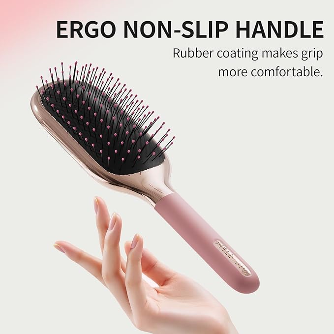 MELBANG Detangling Hair Brush for Thin & Damaged Hair - Paddle Brush with Soft Cushion Bristles for Wet & Dry Use, Smoothing & Pain-Free Detangling (Pink)
