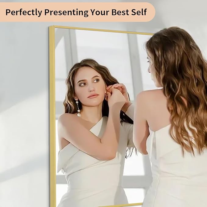 Koonmi Gold Mirrors for Wall, 30x55 Inch Bathroom Mirror, Rectangular Wall Mirror for Living Room Bedroom Bathroom, Hangs Horizontally or Vertically