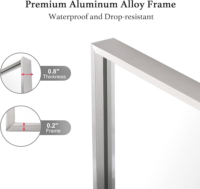 24x30 Inch Silver Bathroom Mirror - Copper-Free Mirror, Aluminum Alloy Frame Vanity Rectangle Wall Mounted Modern Mirror for Bedroom/Living Room/Porch Horizontal or Vertical