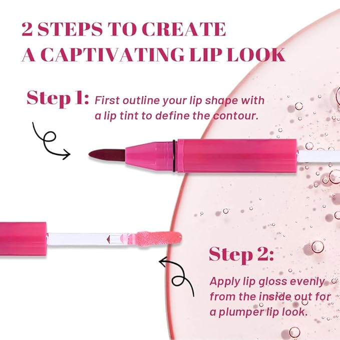 evpct ‌3Pcs Matte Liquid Lipstick Marker Pen Lip Liner Combo Set with Lip Oil, Mauve Hot Pink Red Brown 2 in 1 Lipgloss Tint Lipstick Long Lasting Waterproof for Women, Longwear Lips Stain 24 hours