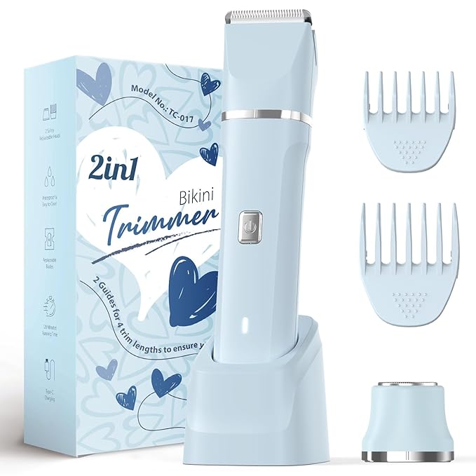 Bikini Trimmer for Women - Body Hair Trimmer Shaver for Women's Grooming, Wet & Dry Use Groomer, Dusk Razor for Women, Ladies Electric Razors for Legs, Female Trimmer for Private Area, Blue