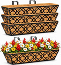 HFHOME 24 Inch Deck Railing Planter Box with Horse Trough Coco Liner, 24" Window Boxes with Coconut Coir Liner, Black Metal Hanging Flower Planter Basket for Outdoor Indoor Lawn - 4 Pack by HFHOME
