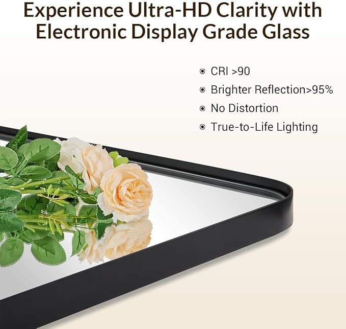 ANDY STAR Wall Mirror for Bathroom, 30x36 Matte Black Bathroom Mirror, Modern Stainless Steel Metal Frame Rounded Corner Rectangle Mirror for Vanity