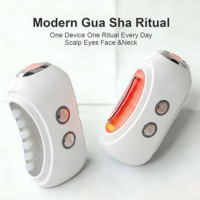 Face Massager Tool with Red Light Therapy for Face, Jade＆Rose Quartz Microcurrent Facial Device with Vibration＆7-Color LED Warm Heat, Gua Sha Facial Tools for Lifting, De-Puffing, Lymphatic Drainage