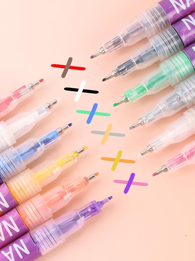 EBANKU 12 Colors 3D Nail Art Pens, Fine Tips 0.5 MM Nail Polish Pens Quick-Drying Acrylic Nail Paint Point Dotting Liner Pen Tools for Home & Salon Manicure DIY