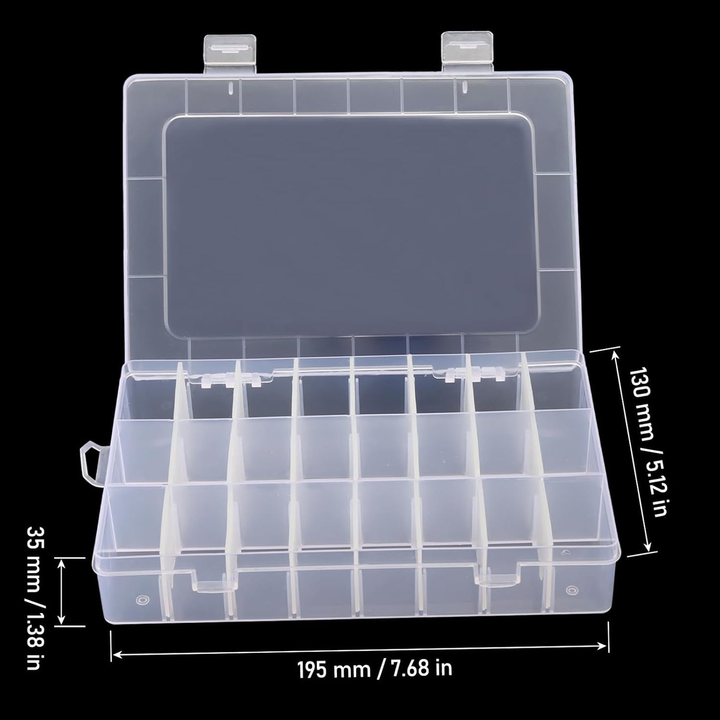 KINJOEK 8 Pack 24 Grids Plastic Bead Organizer Containers Storage, Adjustable Dividers Diamond Jewelry Craft Painting Storage Case, Clear Small Fishing Tackle Box for Sewing Cross Stitch Accessories