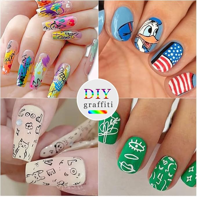 Nail Art Pens 12 Colors Set, Nail Art Markers Polish Pen for 3D Nail Art, nail art Tools for Dotting Drawing Painting Point Liner DIY