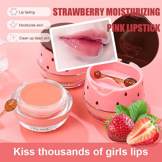 4 PCS Strawberry Lip Balm, Vitamin E Lip Masks Moisturizing Propolis Sleeping Lip Mask, Effective Reduces Lip Lines Prevention Dry and Cracked Lip Scrubs Exfoliator Smoothing Dry Lip Care