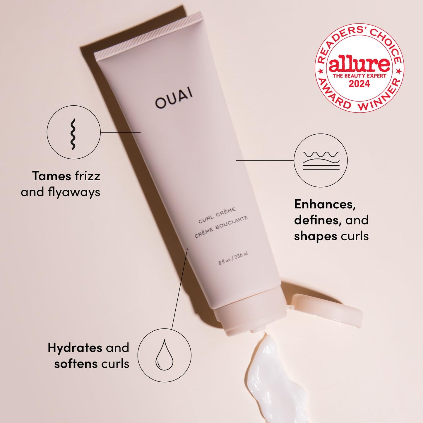 OUAI Curl Cream - Curl Defining Cream for Hydrated, Shiny Curls - Babassu and Coconut Oil, Linseed and Chia Seed Oil - Paraben, Phthalate, Sulfate and Silicone Free Curly Hair Products (8 Oz)