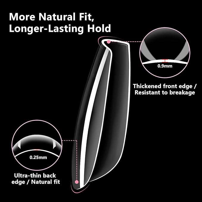 BETE Long Square Nail Tips, 544Pcs 16 Sizes, Clear Acrylic Full Cover False Nails, Pre-Shaped, Strong & Thicker, Long Lasting Press on Nails for DIY at Home & Salon