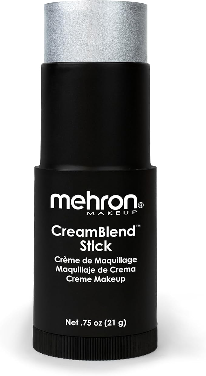 Mehron Makeup CreamBlend Stick | Face Paint, Body Paint, & Foundation Cream Makeup | Perfect for Halloween .75 oz (21 g) (Silver)