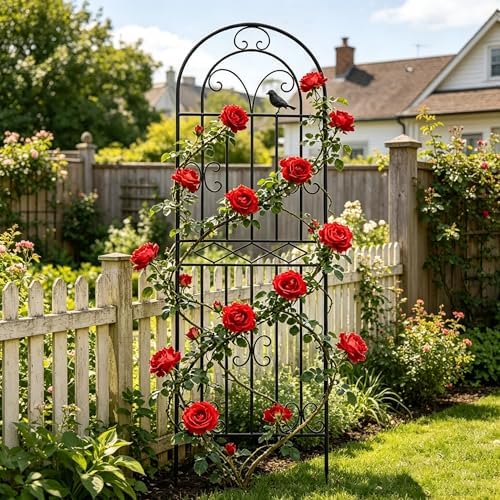 1 Pack 47.2"x19.7" Metal Gardon Trellis for Climbing Plants Outdoor, Black - Image 5