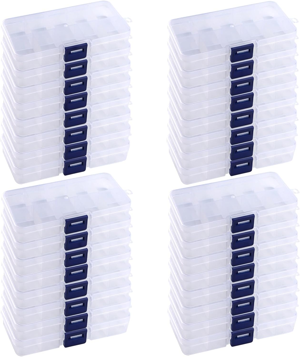 KINJOEK 32 Pack 10 Grids Plastic Bead Organizer Containers Storage, Adjustable Dividers Earring Diamond Jewelry Bead Painting Storage Case, Clear Small Fishing Tackle Box for Cross Stitch Accessories