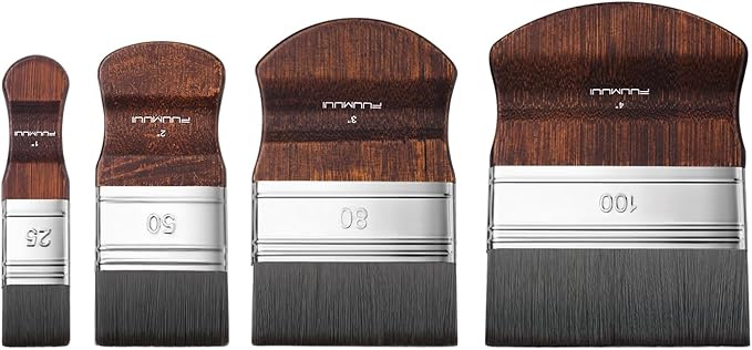 Fuumuui 4pcs Flat Paddle Paint Brush Set, Scale Brushes, Large Blending Paint Brush, Wide Flat Paint Brushes with Short Ergonomic Handle for Oil and Acrylic Paints(1'', 2'', 3'', 4'')